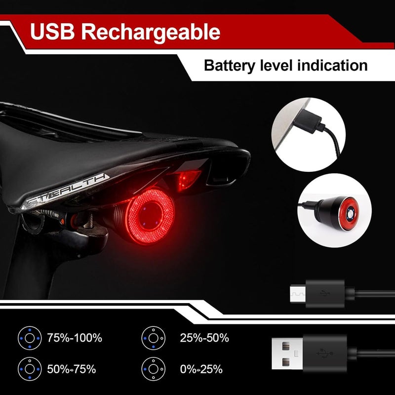 EBUYFIRE Smart Bike Tail Light USB Rechargeable Bicycle Turn Signals with Remote Control Rear Bike Light Waterproof Safety Warning Back Lights Bike Alarm for Night Riding Mountain (Brake Set) - Image 3